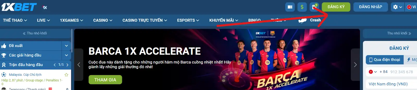 Cách Đăng ký trên 1xbet Vietnam